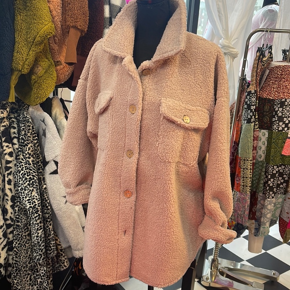 Cozy Teddy Shacket-   With pockets - on trend